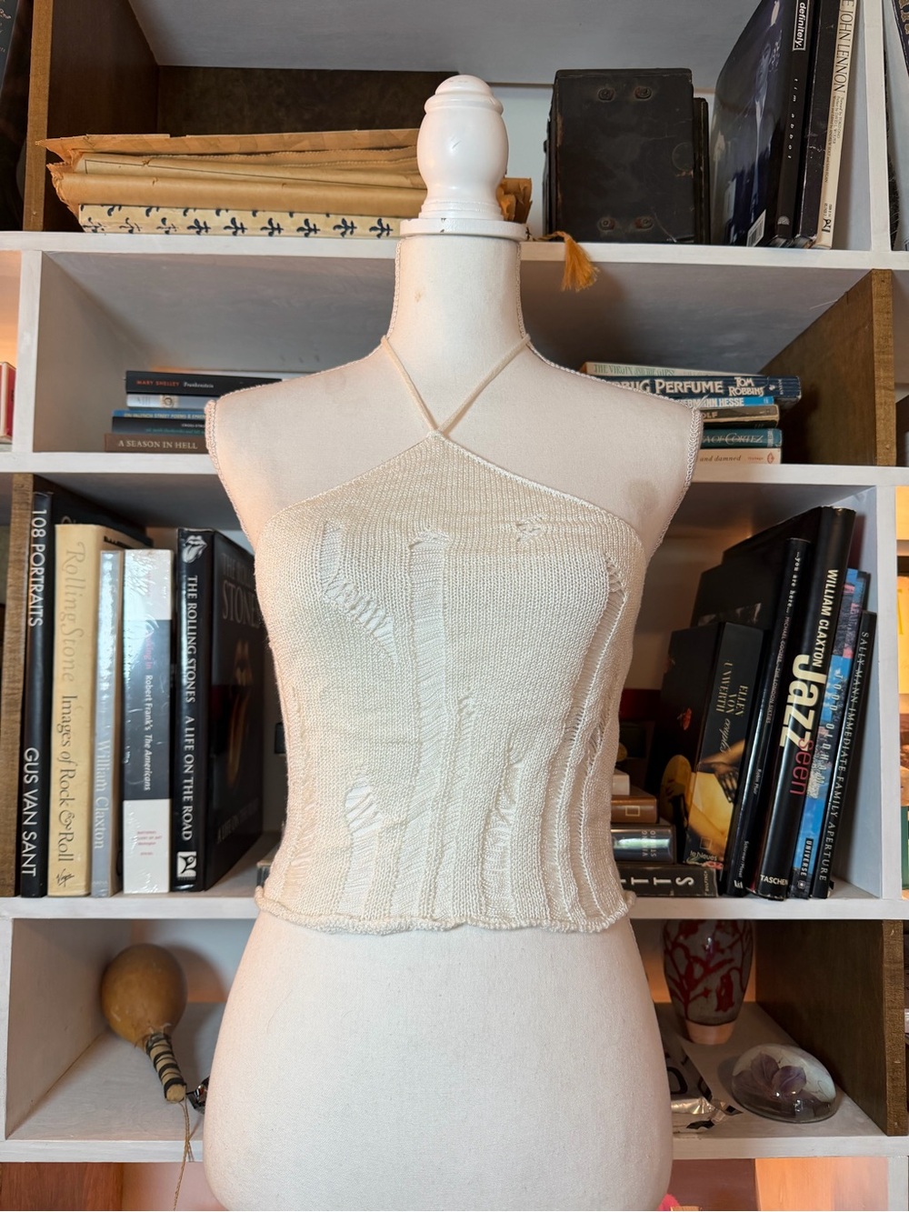 Women’s Cream Knit Halter Crop Top